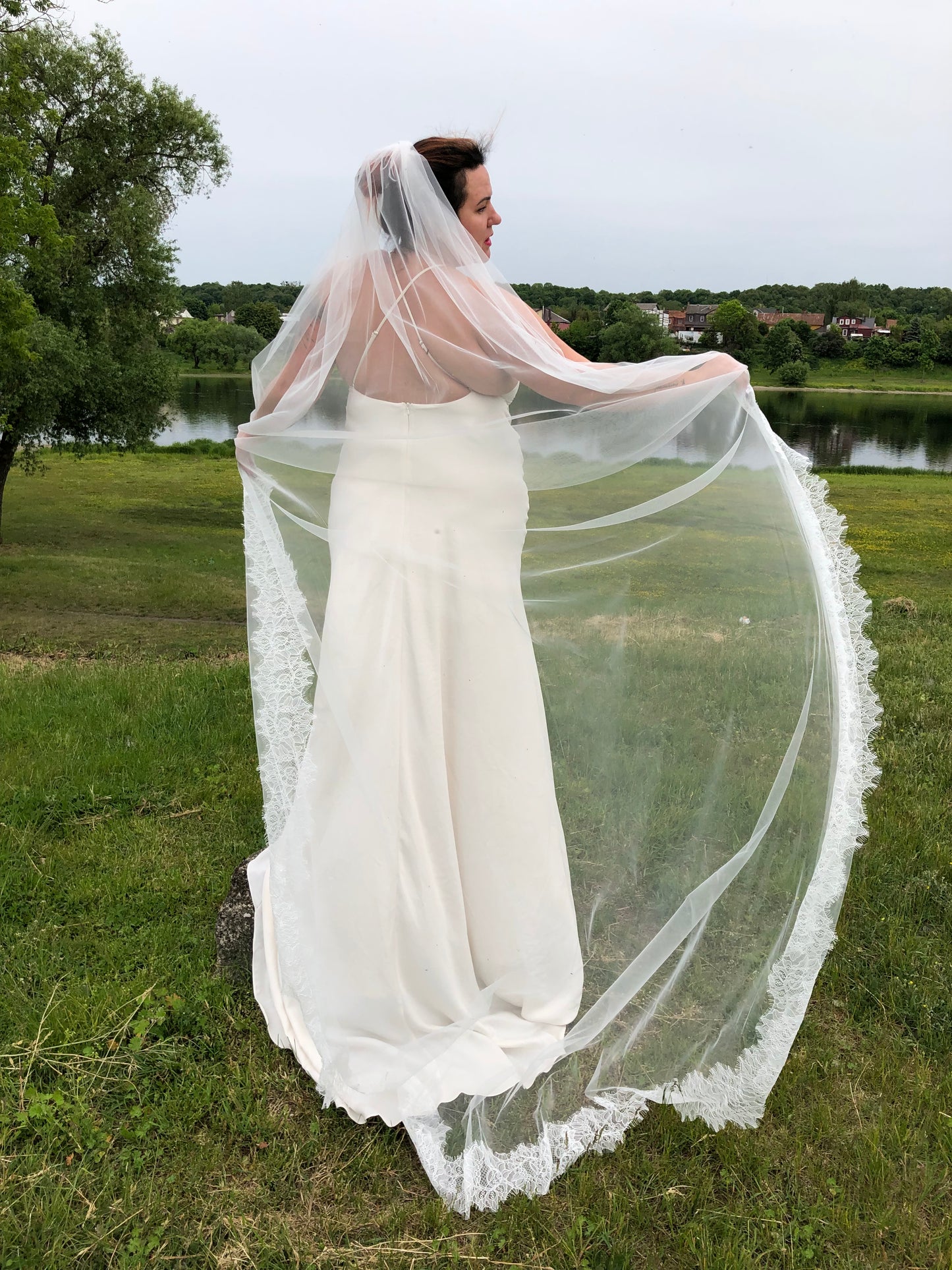 Cathedral Length Chantilly Lace Veil Single Tier