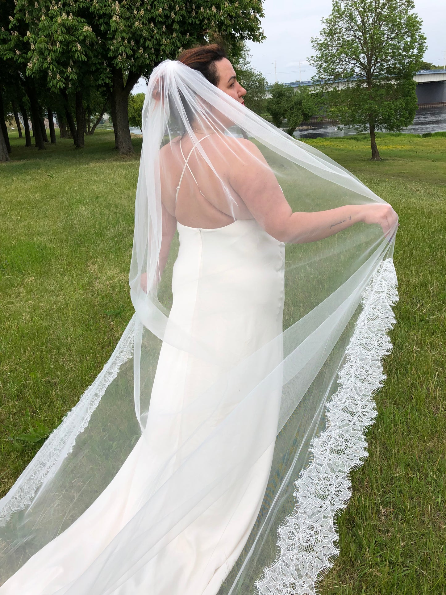 Cathedral Length Chantilly Lace Veil Single Tier