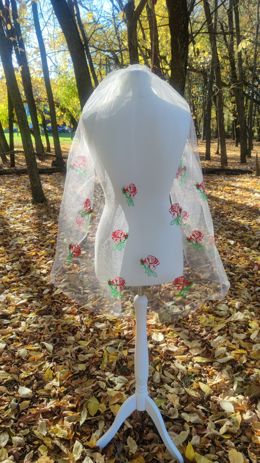 Embroidered Colorful Floral wedding veil Rose