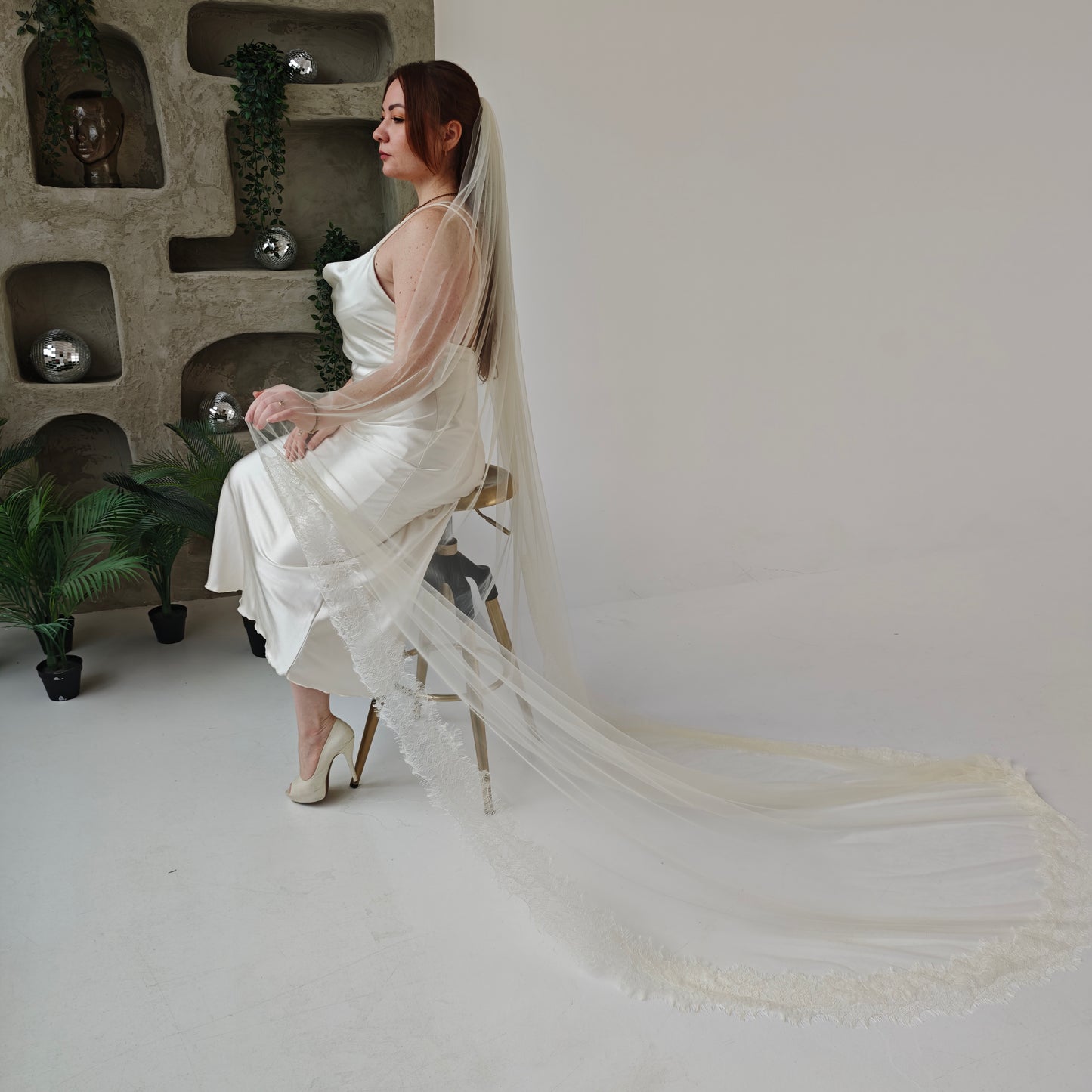 Cathedral Length Chantilly Lace Veil Single Tier