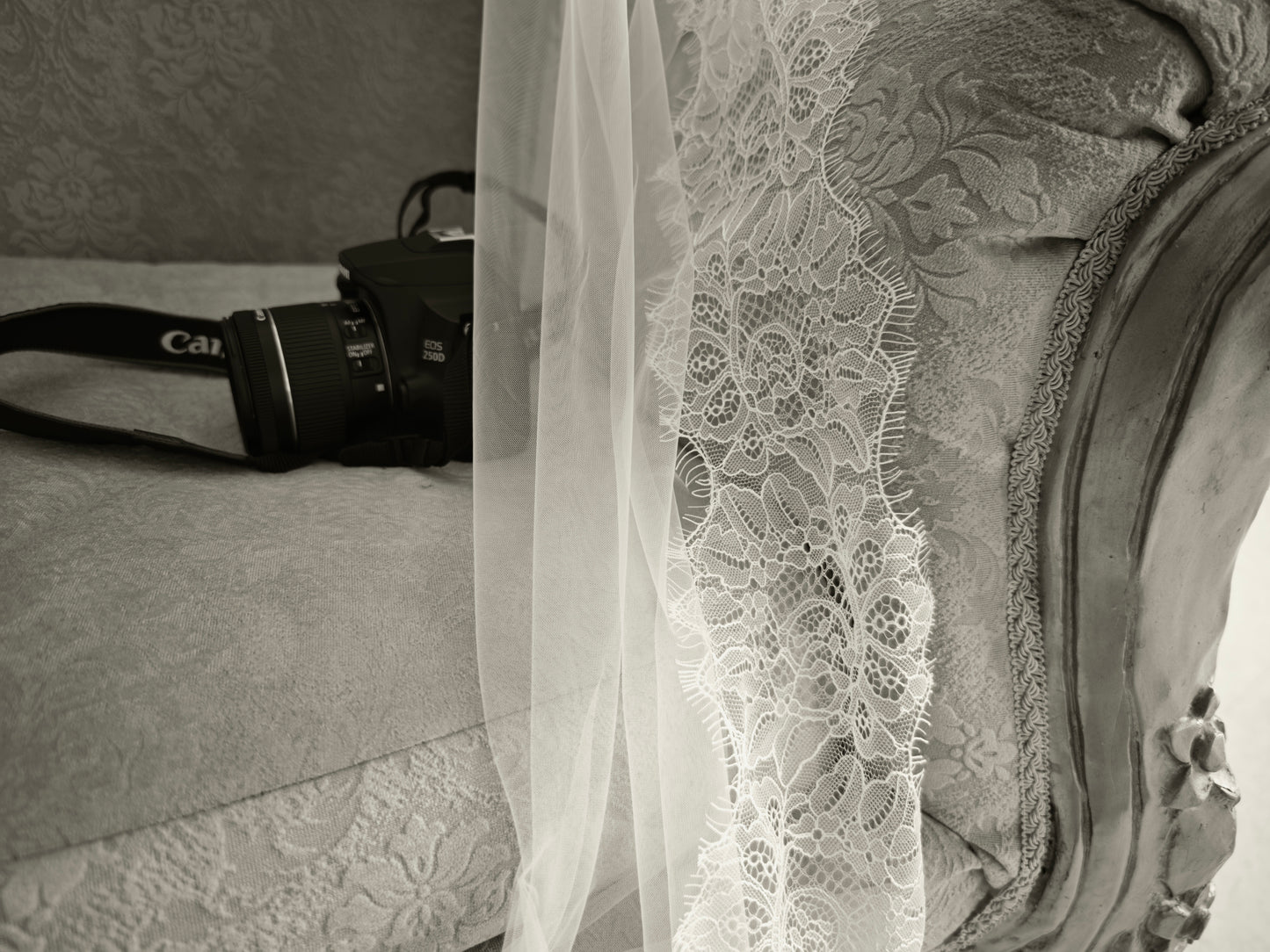 Ivory Chantilly lace bridal scarf, handmade wedding accessory, front view