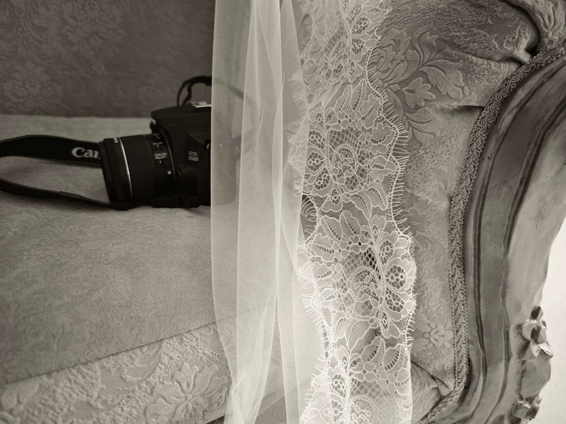 Ivory Chantilly lace bridal scarf, handmade wedding accessory, front view