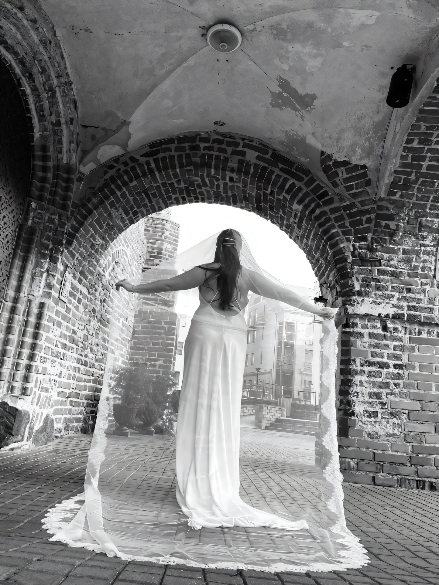 Luxury Bridal Veil with Clean Blusher and Chantilly Lace Trim