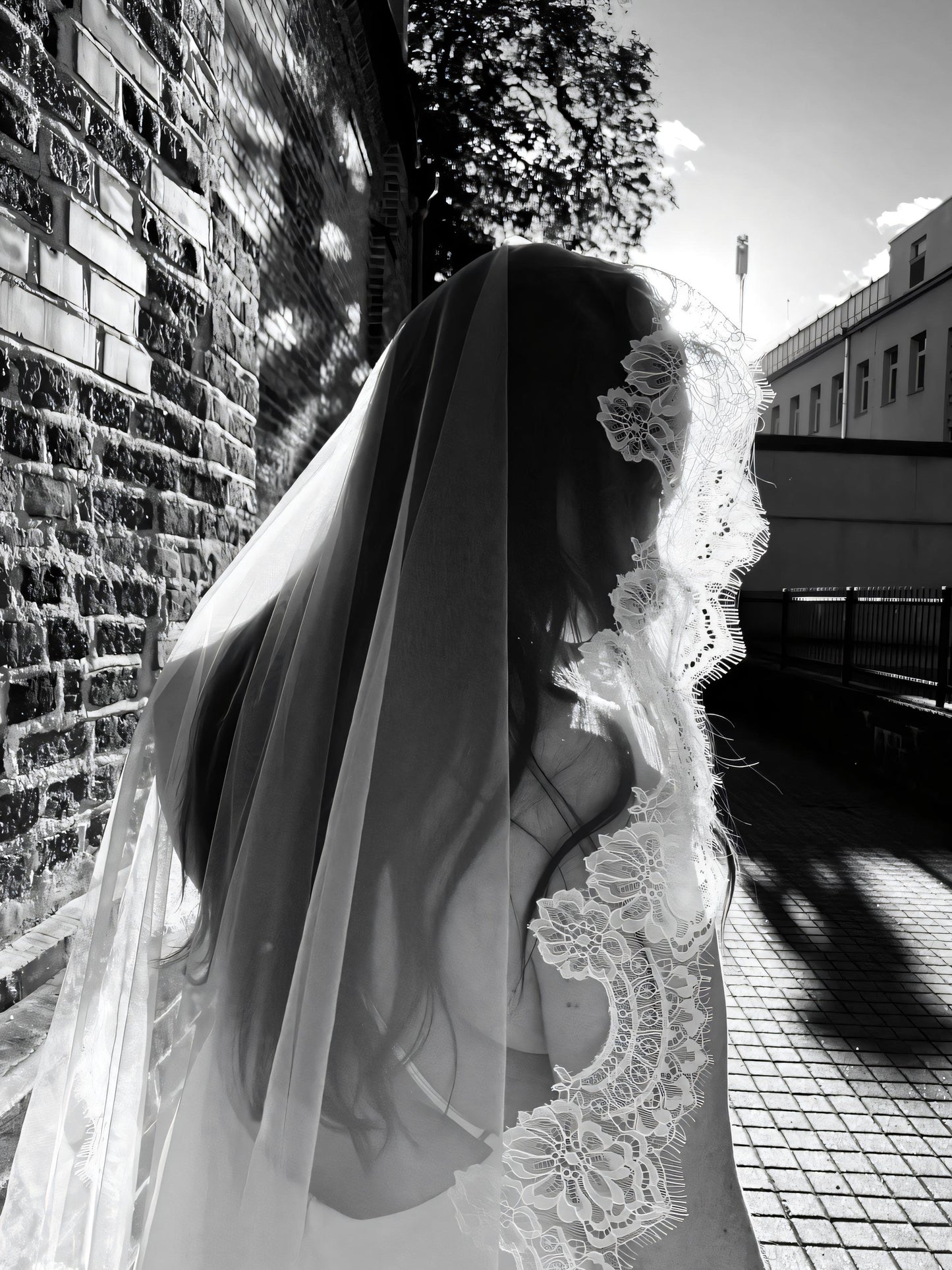 Light Ivory Mantilla Wedding Veil with Chantilly Lace